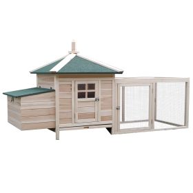 77" Wooden Chicken Coop with Nesting Box, Cute Outdoor Hen House with Removable Tray, Ramp Run, for Garden Backyard, Natural (Option: Natural Wood-1040x680x260 mm)
