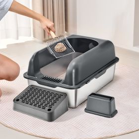 6 In Deep Cat Litter Box Odor-Free Litter Box With Filtering Foot Board (Option: Grey)