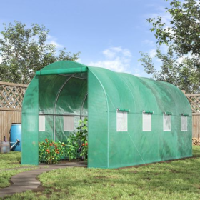 Outsunny 15x 7x 6.5 Walk-in Tunnel Hoop Greenhouse, Green House With Polyethylene PE Cover, Steel Frame, Roll-Up Zipper Door & Windows For Flower (Option: Green)