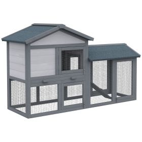 58" Large Rabbit Hutch Outdoor Indoor, Wooden Bunny Hutch, Guinea Pig Cage with Run, Removable Tray, Asphalt Roof, Lockable Doors and Ramp, for (Option: Grey-885x730x215 mm)