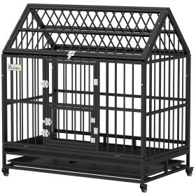 48" Heavy Duty Dog Crate with 4 Lockable Wheels, Double Doors, and Removable Tray, for XL and L Dogs (Option: Black-1260x780x220 mm)