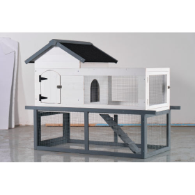 53-inch Double-tier Wooden Outdoor Indoor Waterproof Chicken Coop And Rabbit Hutch Complete With A Roof, Stairs And A Removable Cleaning Tray  Su (Option: White)