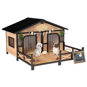 Dog House Outdoor, Wooden Dog Kennel Weatherproof with Porch, Openable Roof, Removable Bottom, Elevated Floor, Double Room for 2 Small to Medium (Option: Natural Wood-915x145x850 mm)