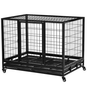 43" Heavy Duty Dog Crate with Removable Tray, Lockable Wheels and Double Door, for Large and Extra Large Dogs, Black (Option: Black-1120x800x175 mm)