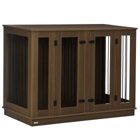 Furniture Style Dog Crate with Removable Divider, Dog Crate Side End Table Indoor with Double Doors, for Small to Large Dogs, 47" x 23.5" x 35", (Option: Walnut-1335x690x195 mm)