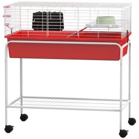 Two-Story Small Animal Cage Removable from Stand, Pet Habitat with Shelf & Wheels, 33" x 18.5" x 35", Red (Option: Red-885x630x260 mm)
