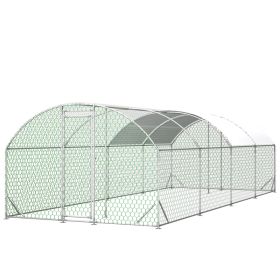 26'x9'x6'Large Metal Chicken Coop,Walk-in Poultry Cage,Chicken Run With Waterproof Cover,Outdoor Backyard Farm,Chicken Rabbits Duck Run Pen,Easy (Option: Silver)