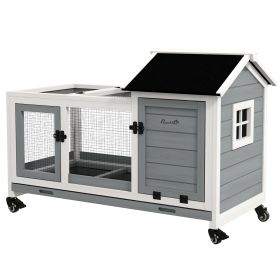 Wooden Rabbit Hutch with Wheels, Run, Slide-out Tray for Small Animals, Guinea Pig, Blue (Option: Gray-1060x555x200 mm)