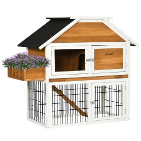 Rabbit Hutch Outdoor for 2 Rabbits, Wooden Rabbit Cage with Flower Bed, Removable Tray, Ramp (Option: Natural wood finish-1010x645x245 mm)