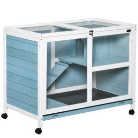Fir Wood Rabbit Hutch Indoor Home with a Living Room for Sleeping Run Area, Blue (Option: Light Blue-985x610x200 mm)