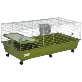 47" Small Animal Cage Chinchilla Guinea Pig Hutch Pet House with Platform Ramp, Food Dish, Wheels, & Water Bottle (Option: Green-1200x620x210 mm)