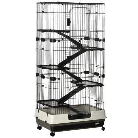 32"L 6-Level Small Animal Cage Rabbit Hutch with Universal Lockable Wheels, Slide-out Tray for Bunny, Chinchillas, Ferret, Black (Option: Black-870x600x410 mm)
